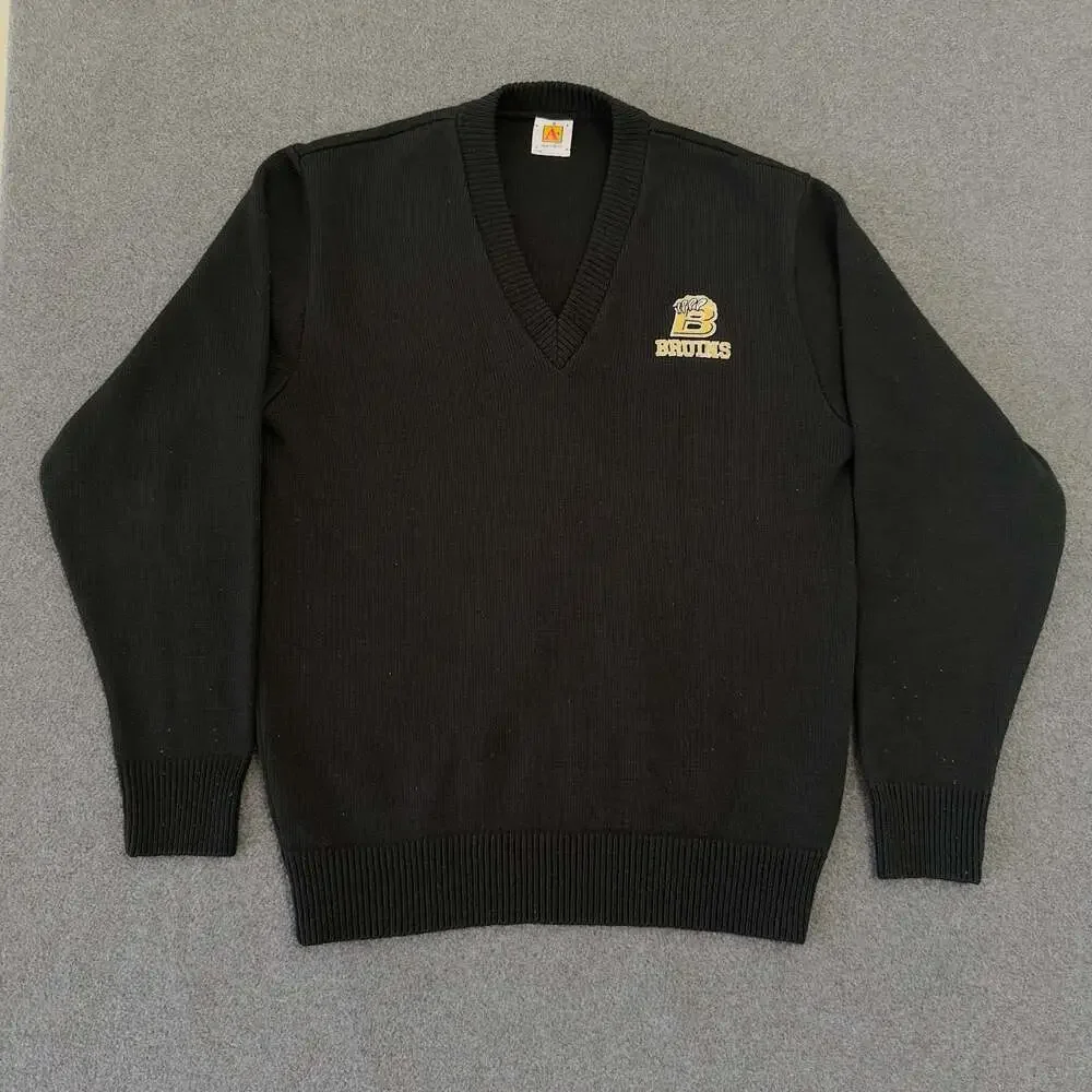 A+ by SAI Bruins Black V-Neck Long Sleeve Knit Sweater
